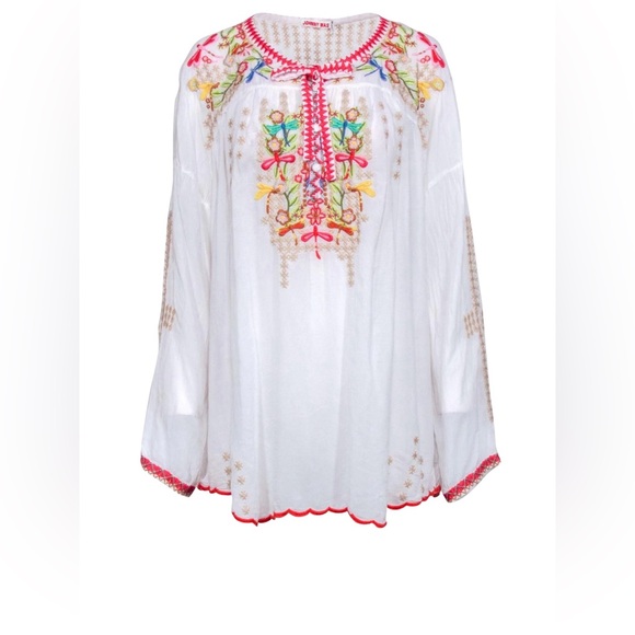 Johnny Was White Multi Floral Embroidered tunic Sz M - Picture 1 of 8